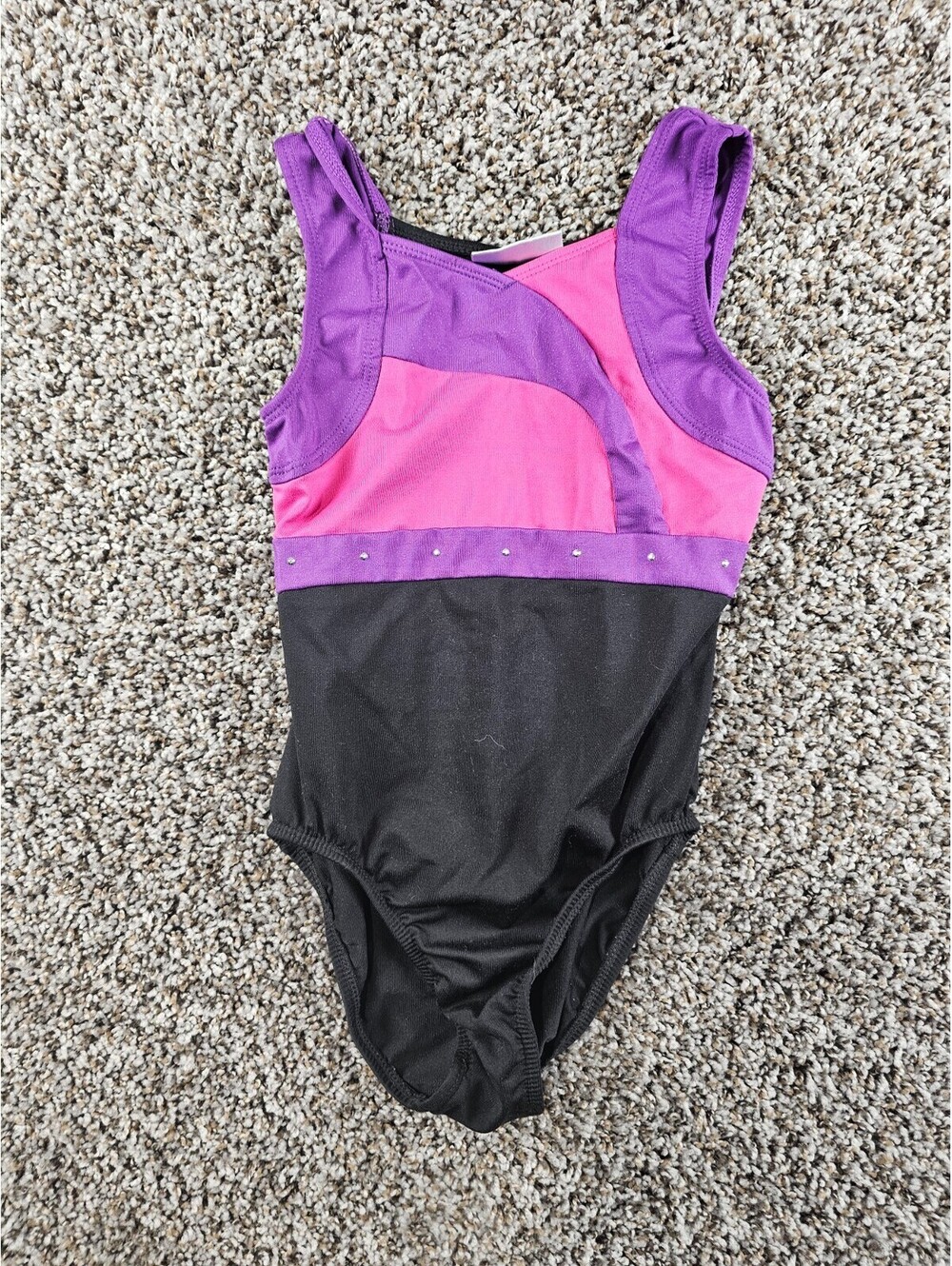 Freestyle by Danskin Girls 7/8 Sleeveless Dance Gymnastics Leotard Purple Black